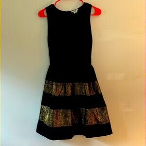 VTG bar ||| peplum tea black‎ and gold dress sz XS